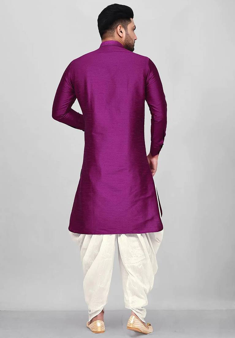 Men's solid pathani kurta and patiala pyjama set - purple