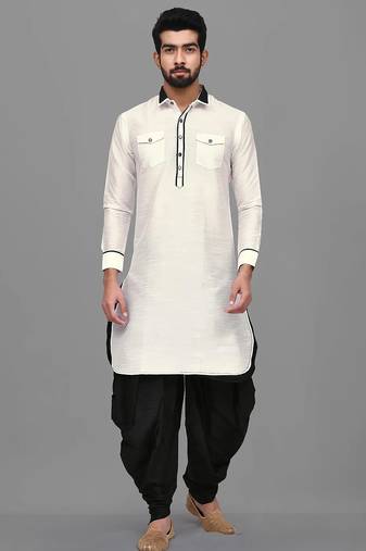 Men's solid pathani kurta and patiala pyjama set - off white