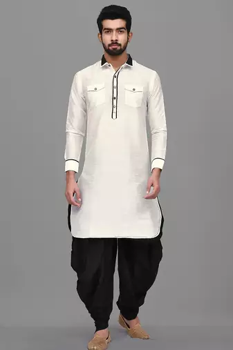 Men's solid pathani kurta and patiala pyjama set - off white