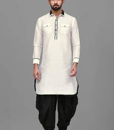 Men's solid pathani kurta and patiala pyjama set - off white