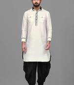 Men's solid pathani kurta and patiala pyjama set - off white