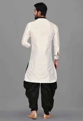 Men's solid pathani kurta and patiala pyjama set - off white 3