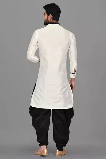 Men's solid pathani kurta and patiala pyjama set - off white