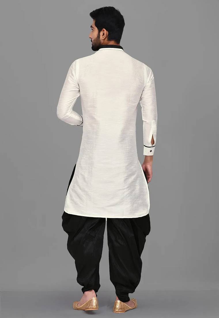 Men's solid pathani kurta and patiala pyjama set - off white