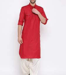 Men's solid pathani kurta and patiala pyjama set - maroon