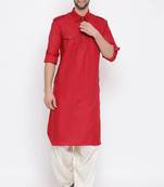 Men's solid pathani kurta and patiala pyjama set - maroon