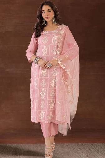 Women Ethnic Motifs Embroidered Thread Work Kurta with Trousers & With Dupatta