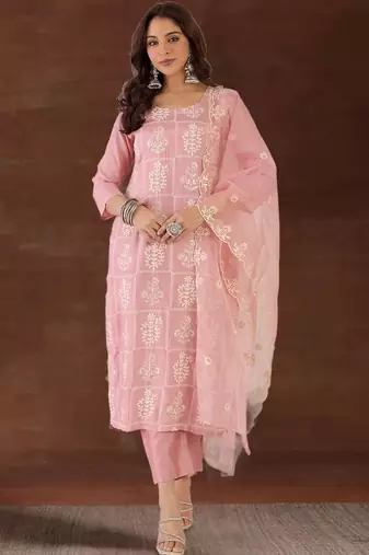Women Ethnic Motifs Embroidered Thread Work Kurta with Trousers & With Dupatta
