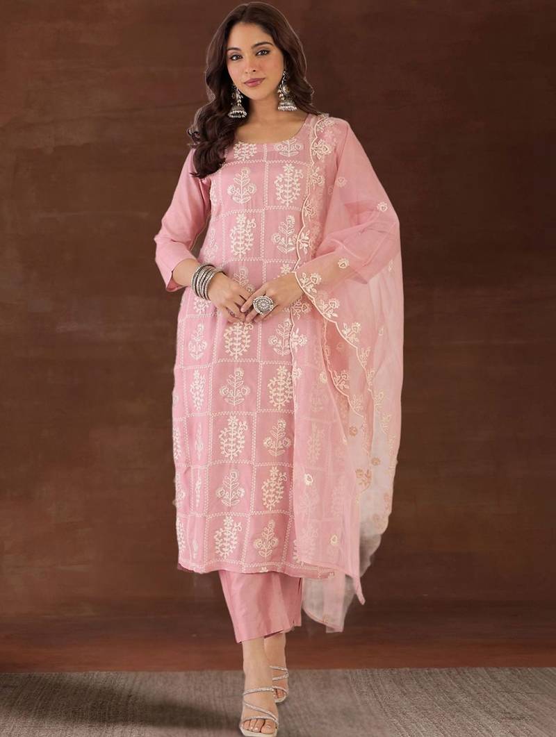 Women Ethnic Motifs Embroidered Thread Work Kurta with Trousers & With Dupatta