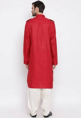 Men's solid pathani kurta and patiala pyjama set - maroon 2