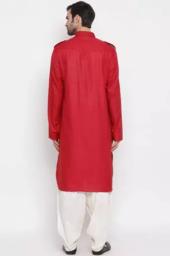 Men's solid pathani kurta and patiala pyjama set - maroon