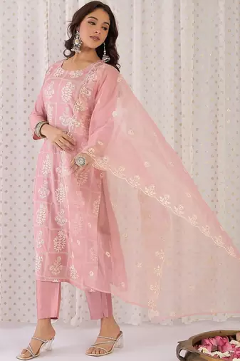 Women Ethnic Motifs Embroidered Thread Work Kurta with Trousers & With Dupatta