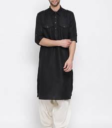 Men's solid pathani kurta and patiala pyjama set - black