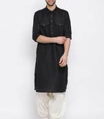 Men's solid pathani kurta and patiala pyjama set - black