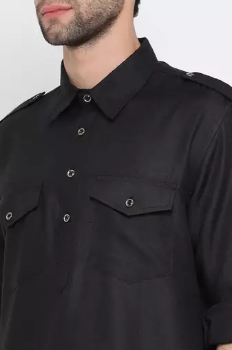 Men's solid pathani kurta and patiala pyjama set - black