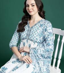 Floral Printed Empire Cotton Kurta with Trousers & Dupatta