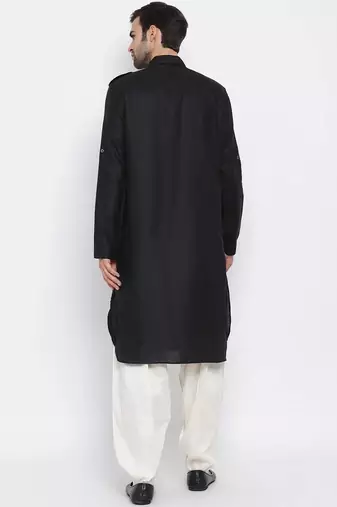 Men's solid pathani kurta and patiala pyjama set - black
