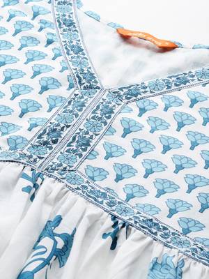 Floral Printed Empire Cotton Kurta with Trousers & Dupatta 3