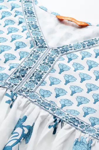 Floral Printed Empire Cotton Kurta with Trousers & Dupatta