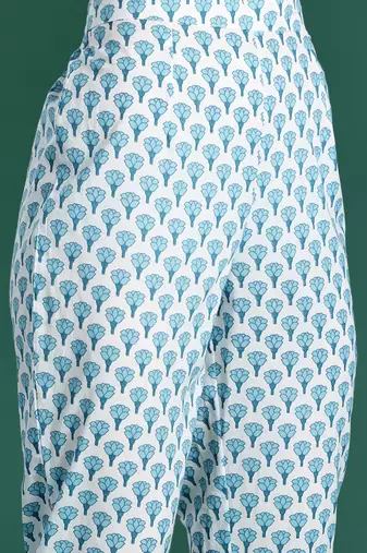 Floral Printed Empire Cotton Kurta with Trousers & Dupatta