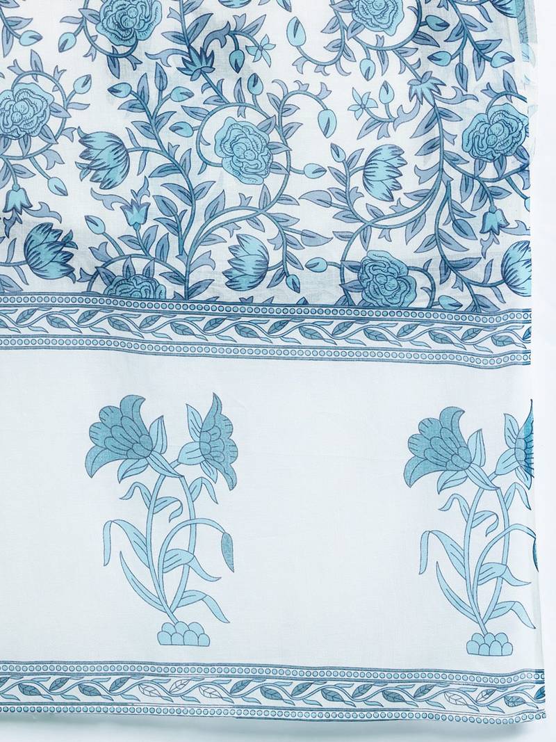 Floral Printed Empire Cotton Kurta with Trousers & Dupatta