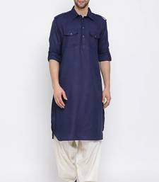 Men's solid pathani kurta and patiala pyjama set - navy blue