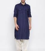 Men's solid pathani kurta and patiala pyjama set - navy blue