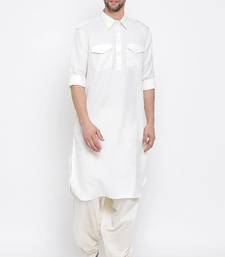 Men's solid pathani kurta and patiala pyjama set - white