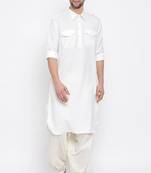 Men's solid pathani kurta and patiala pyjama set - white