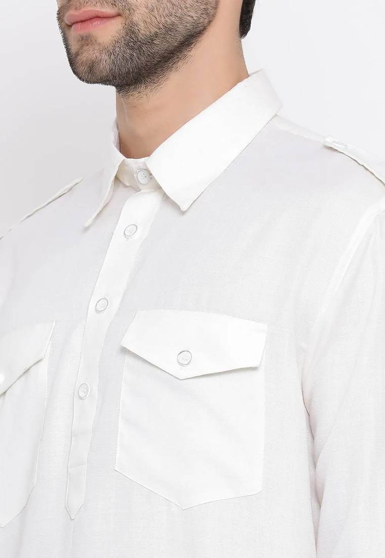 Men's solid pathani kurta and patiala pyjama set - white