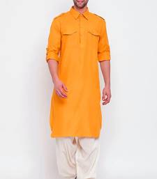 Men's solid pathani kurta and patiala pyjama set - yellow