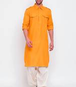 Men's solid pathani kurta and patiala pyjama set - yellow