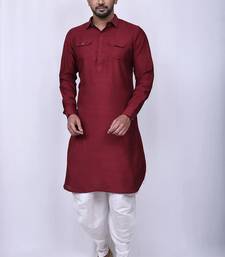 Men's solid pathani kurta and patiala pyjama set - maroon