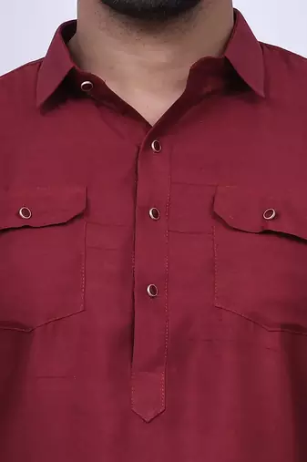 Men's solid pathani kurta and patiala pyjama set - maroon