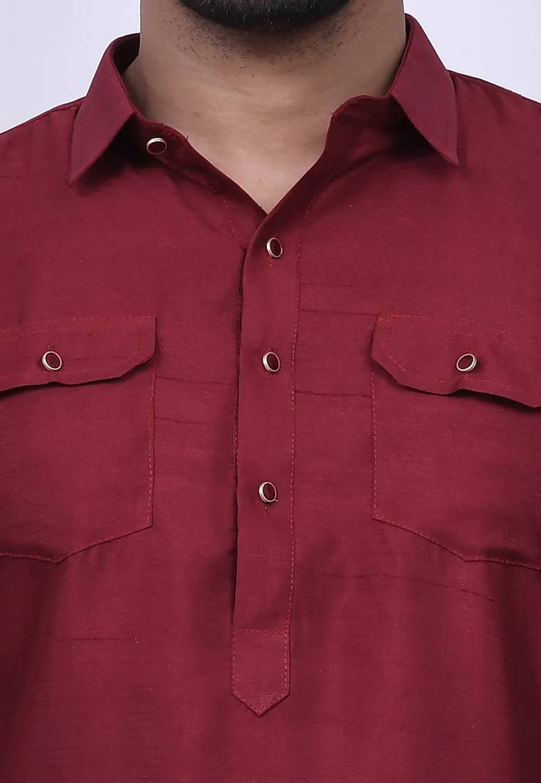 Men's solid pathani kurta and patiala pyjama set - maroon