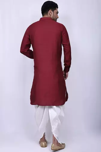Men's solid pathani kurta and patiala pyjama set - maroon