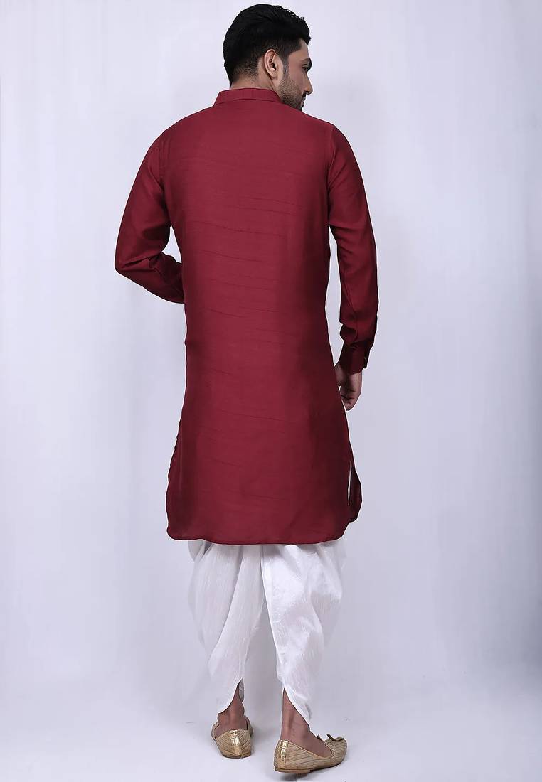 Men's solid pathani kurta and patiala pyjama set - maroon