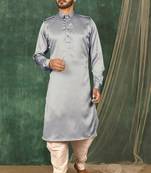 Men's solid pathani kurta and patiala pyjama set - grey