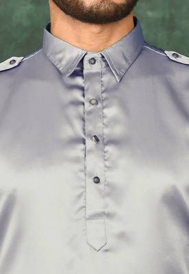 Men's solid pathani kurta and patiala pyjama set - grey 2