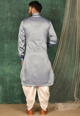 Men's solid pathani kurta and patiala pyjama set - grey 3