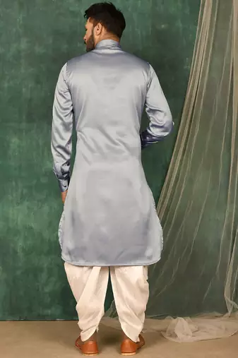 Men's solid pathani kurta and patiala pyjama set - grey