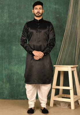 Men's solid pathani kurta and patiala pyjama set - black 1