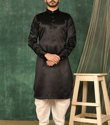 Men's solid pathani kurta and patiala pyjama set - black