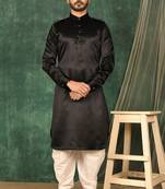 Men's solid pathani kurta and patiala pyjama set - black