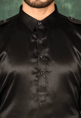 Men's solid pathani kurta and patiala pyjama set - black 2