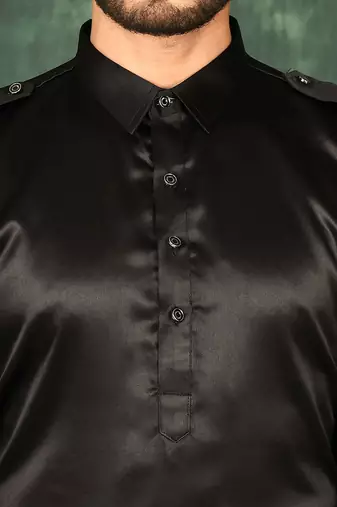 Men's solid pathani kurta and patiala pyjama set - black
