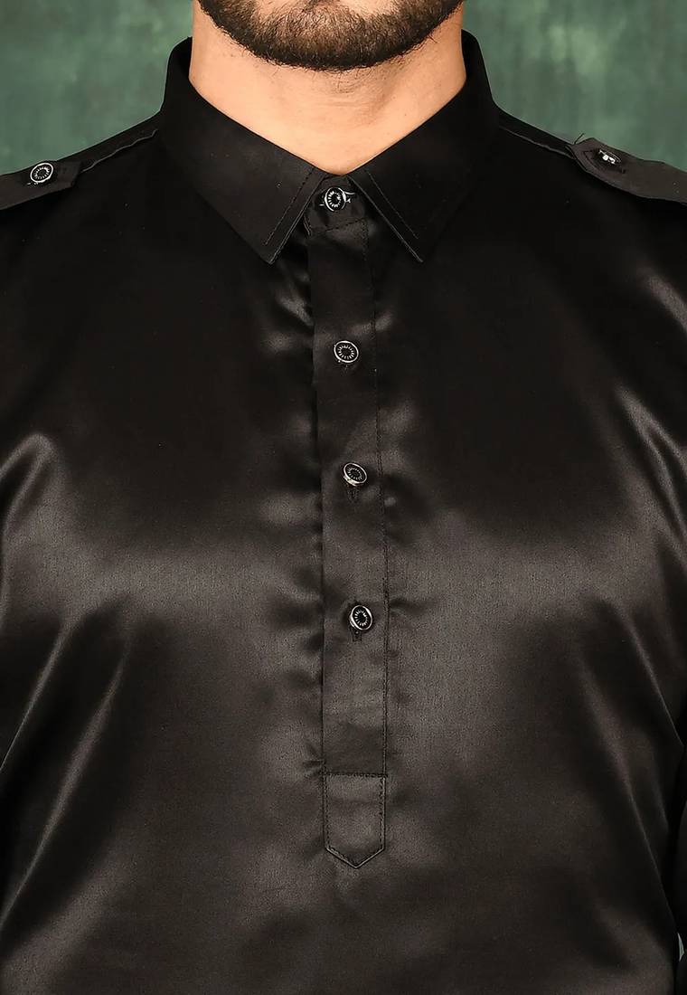 Men's solid pathani kurta and patiala pyjama set - black