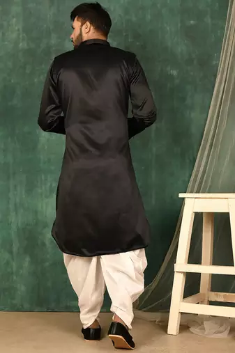Men's solid pathani kurta and patiala pyjama set - black
