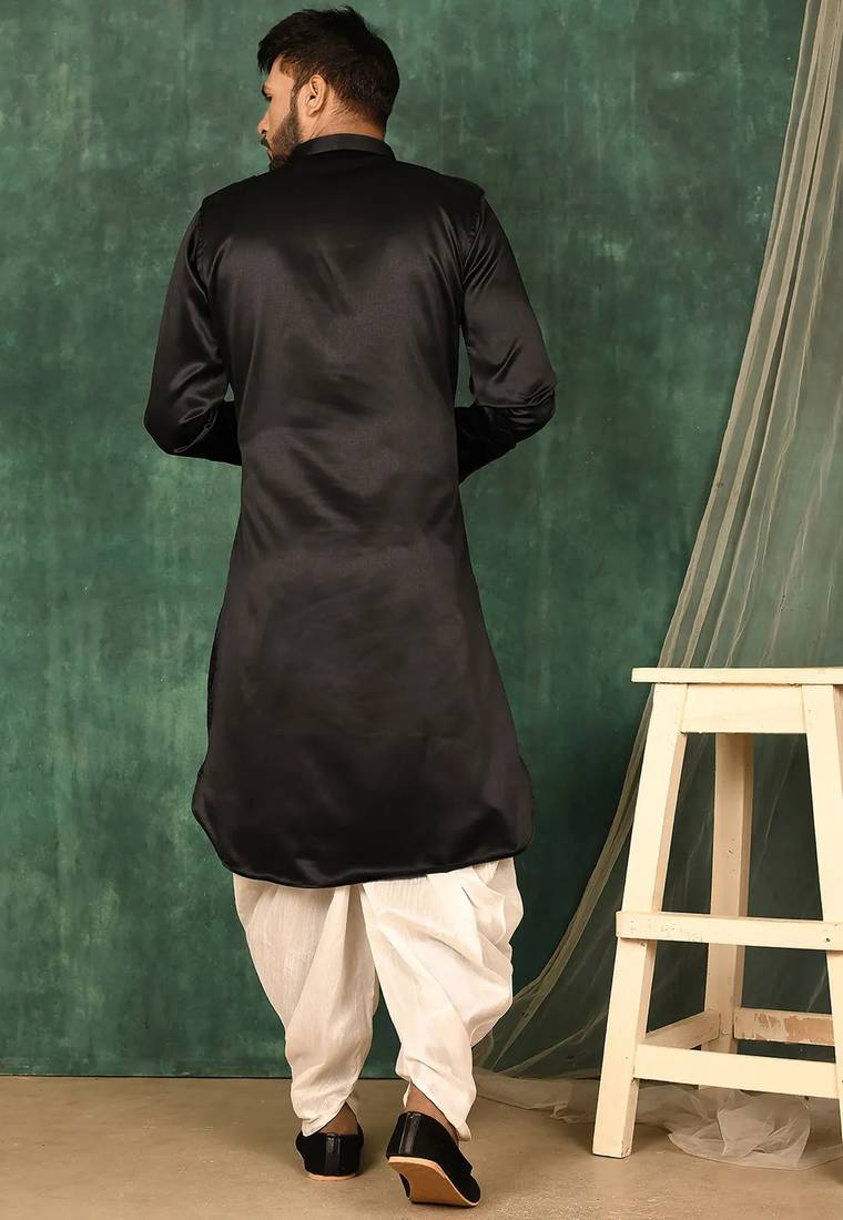 Men's solid pathani kurta and patiala pyjama set - black