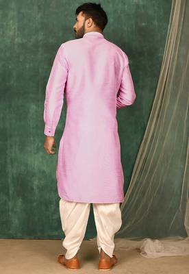 Men's solid pathani kurta and patiala pyjama set - pink 2